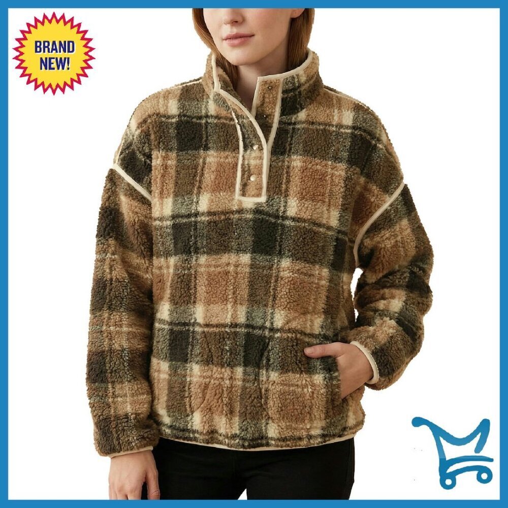 Oversized Fleece Pullover Jacket with Pocket, Winter Sherpa Sweatshirt